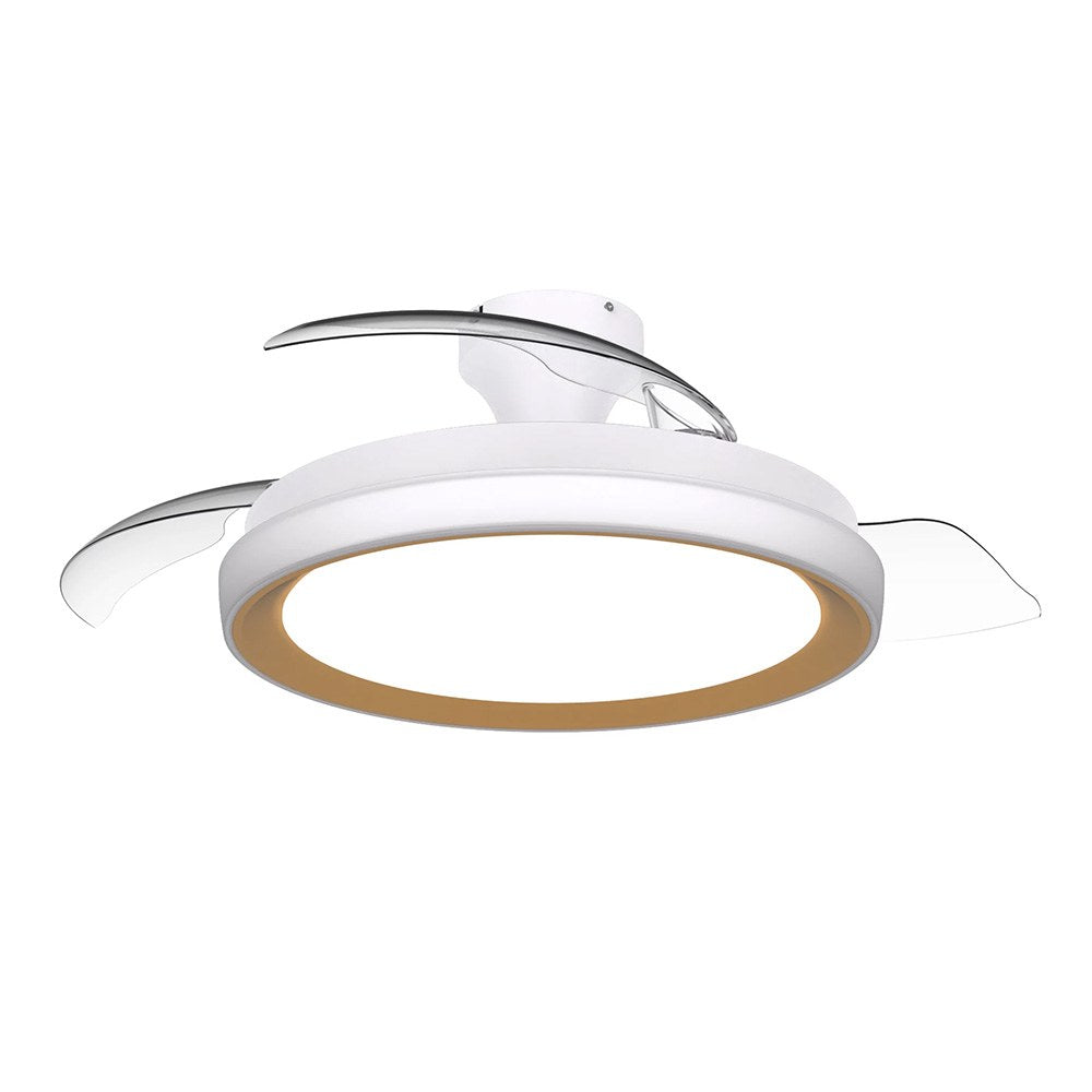 Philips Ventilador de Techo Con Aspas Retráctiles, LED 3 CCT, DC 28 W + 35 W, Modelo Bliss, Blanco/dorado, Ø106 cm