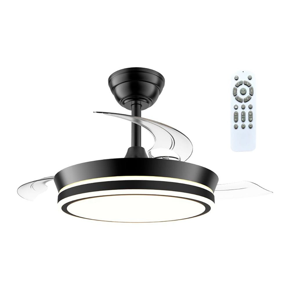 Cristalrecord Ventilador de Techo LED CCT, 3 Aspas Retráctiles 39 W, 4290 lm, Negro, Aspas Ø90 cm, Plafón Ø41 cm, Altura 28-38 cm