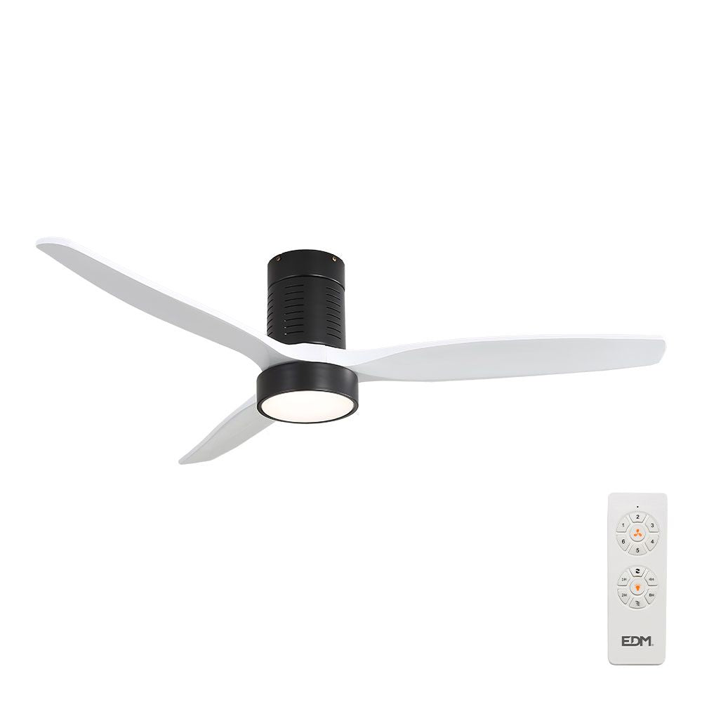 EDM Ventilador de Techo Modelo Kara con 3 Aspas Color Blanco Ø132cm Luz LED 3000/4000/6000K, 3CCT, 30 W, Negro