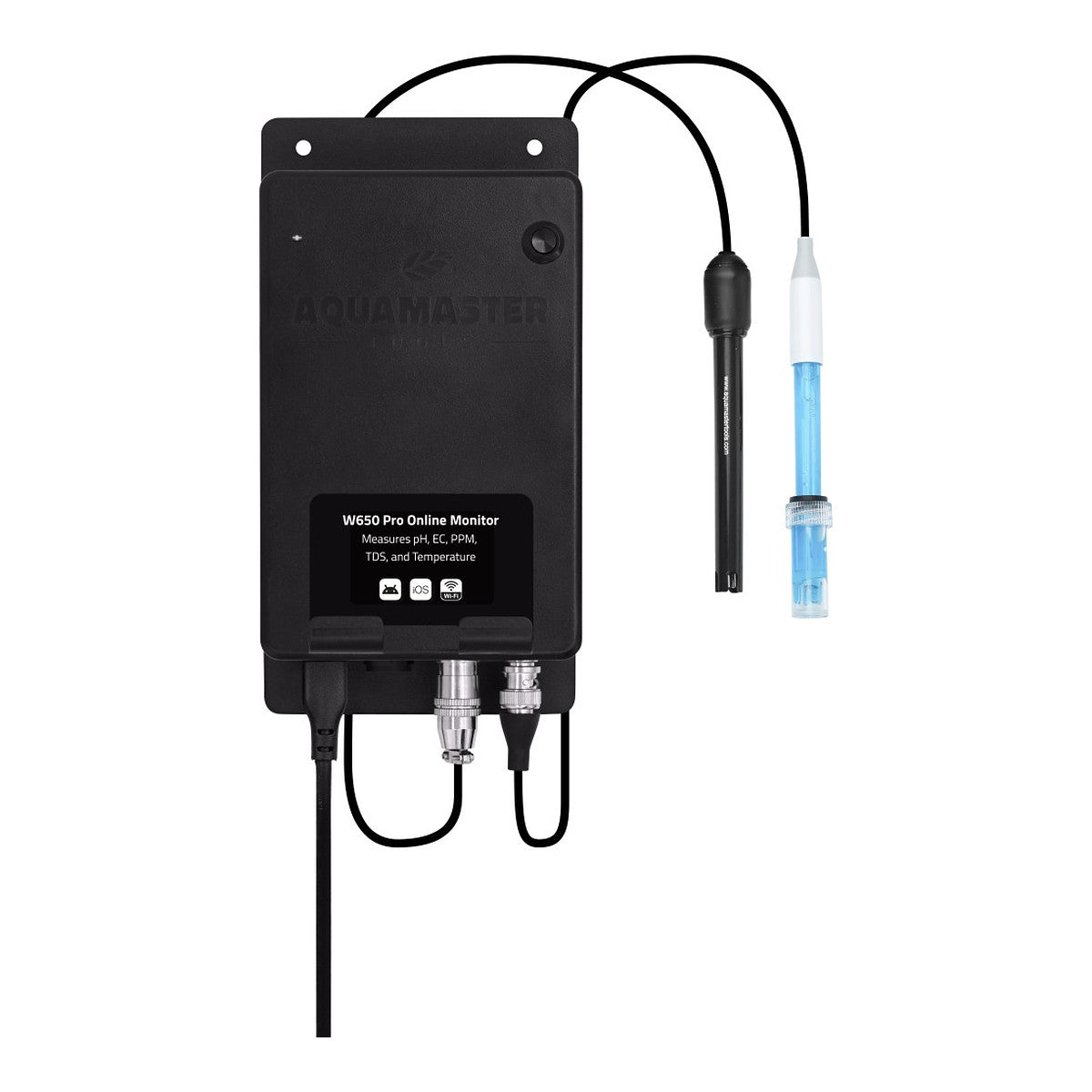 Aquamaster W650 Pro, vista frontal del monitor con los electrodos conectados