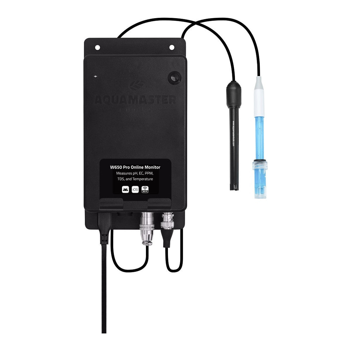 Aquamaster W650 Pro, vista frontal del monitor con los electrodos conectados