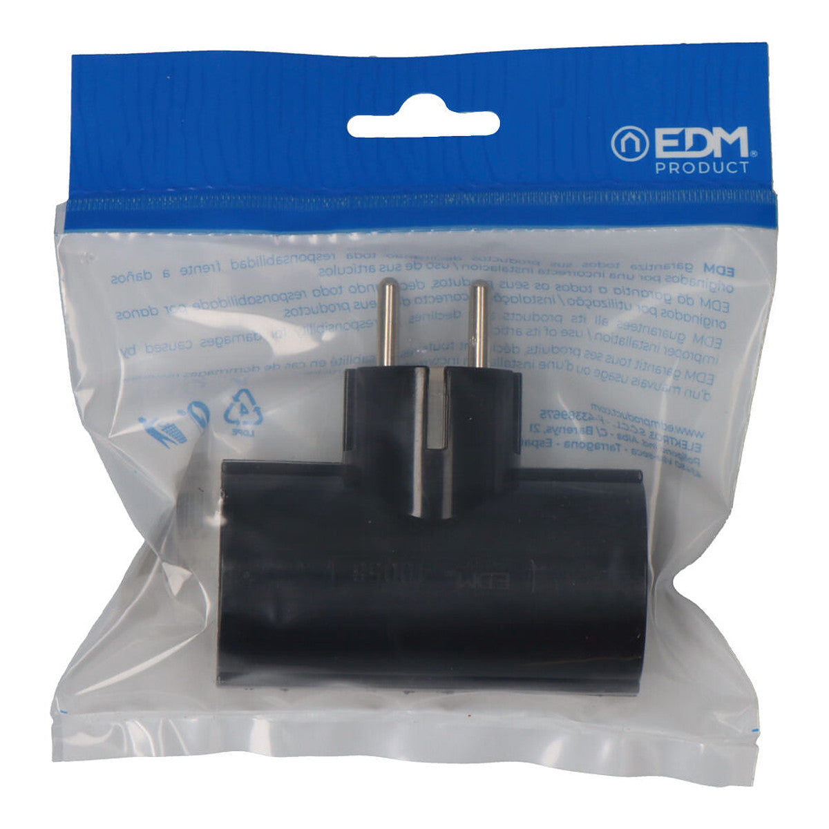 EDM Clavija Doble Negra de Baquelita 16A 250V, vista 2