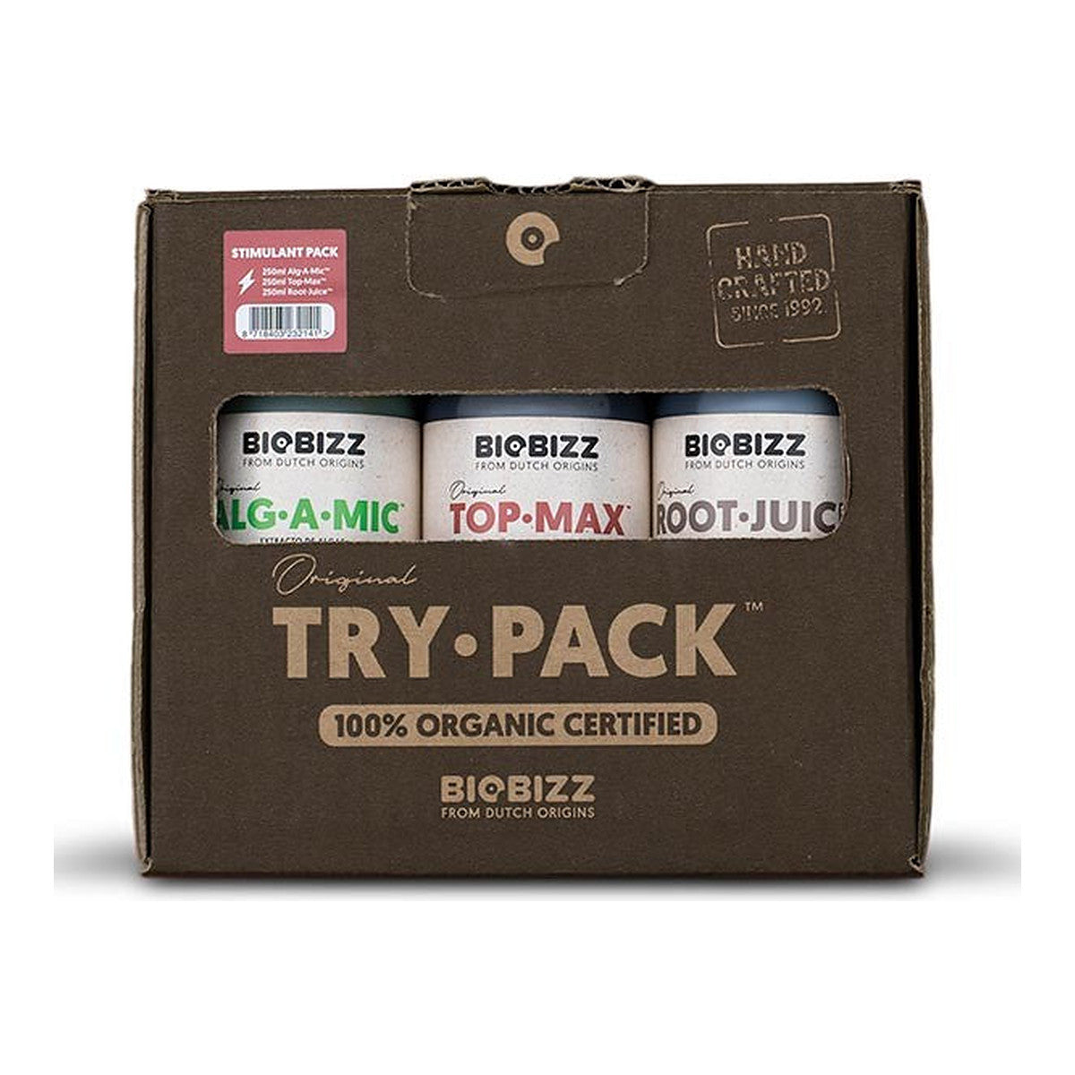 BioBizz Try Pack Stimulant, Pack estimulador orgánico con root juice, alg-a-mic y top max