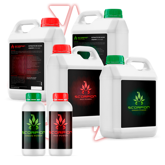 Scorpion Green y Red Power: Bioestimulantes de vanguardia para el crecimiento y floración de plantas - GrowTarraco Distribuciones SLU