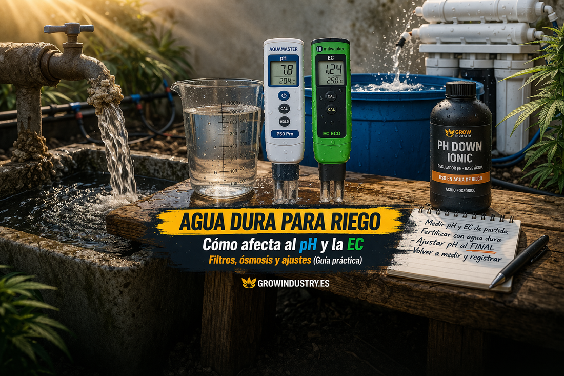 Agua dura para riego: cómo afecta al pH, la EC y qué hacer