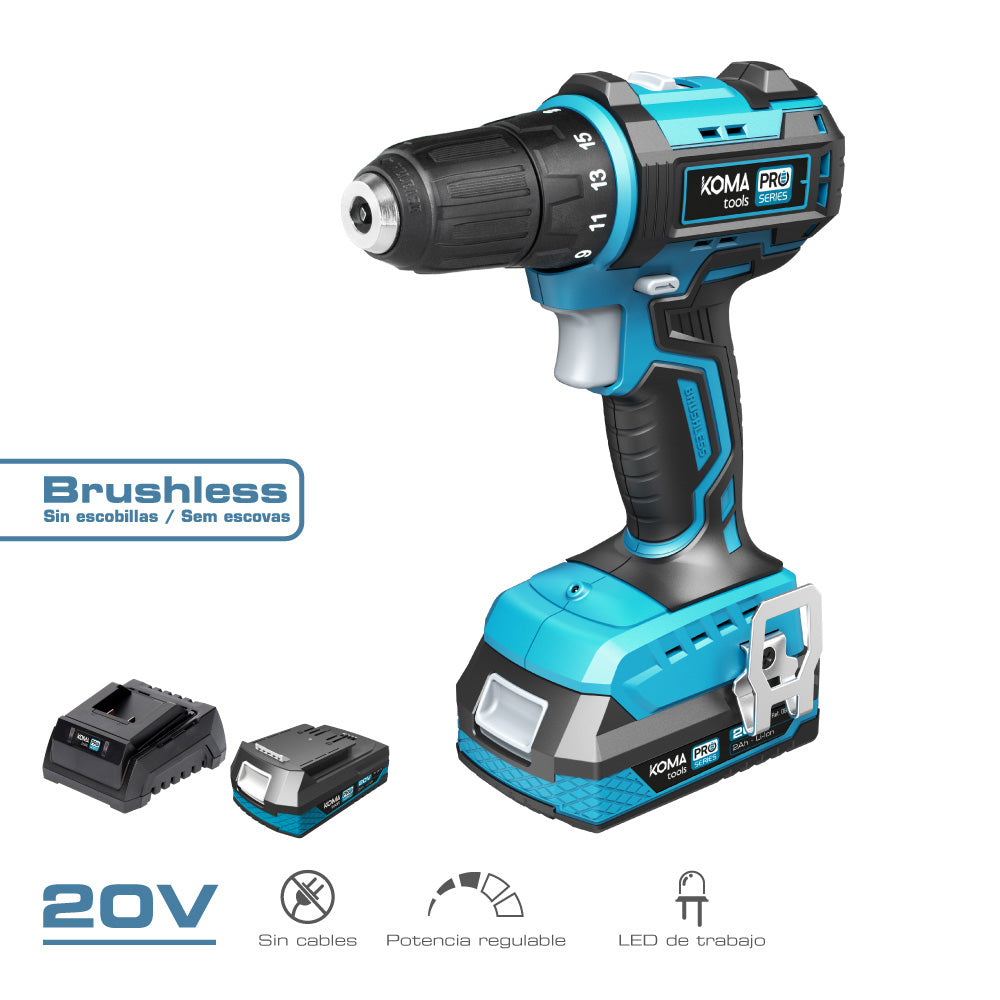 Kit Maletín Taladro Atornillador 20V Brushless KOMA TOOLS - GrowTarraco Distribuciones SLU