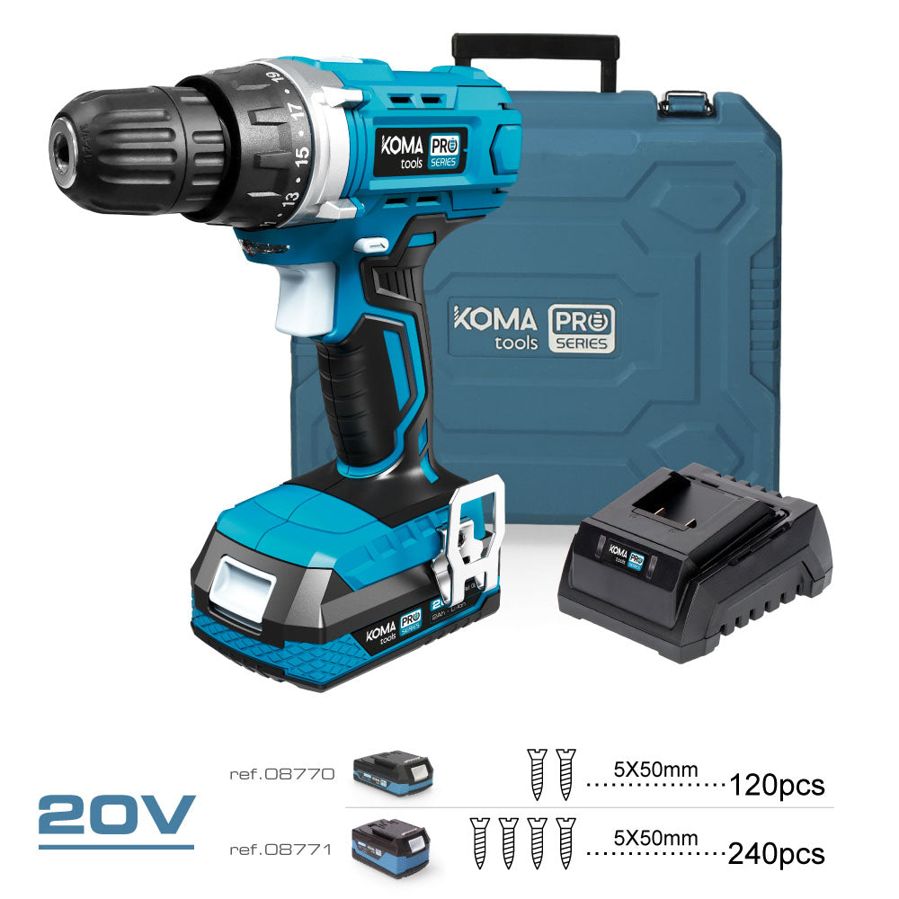 KOMA TOOLS Kit de mallette de tournevis et perceuse 20 V avec accessoires, batterie et chargeur - Vue 2 | Développer l’industrie