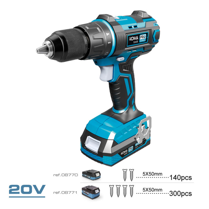 20V Hammer Drill/Screwdriver Kit with 2 2.0A Batteries and KOMA TOOLS Charger
