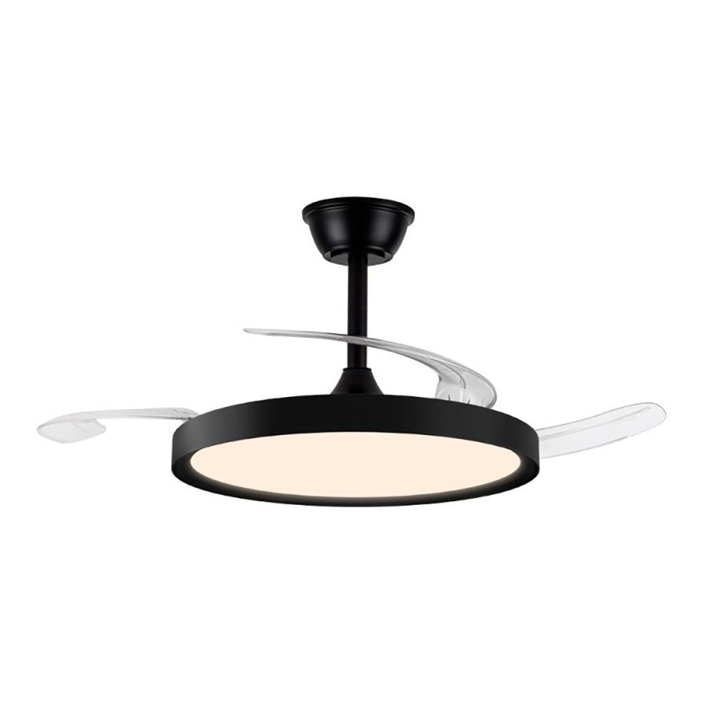 Cristalrecord Ventilador de Techo LED 3CCT Aspas Retráctiles Polaris 43 W 4430 lm Negro, Aspas Ø106 cm, Plafón Ø48,5 cm, Altura 32-42 cm
