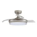 Cristalrecord Ventilador de Techo LED 3CCT Aspas Retráctiles Moss 72 W 7920 lm Níquel, Aspas Ø106 cm, Plafón Ø48,5 cm, Altura 32-42 cm