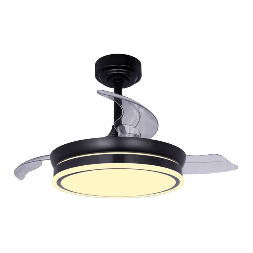 Cristalrecord Ventilador de Techo LED 3CCT Aspas Retráctiles Moss Mini 46 W 5520 lm Negro, Aspas Ø92 cm, Plafón Ø39 cm, Altura 32-42 cm