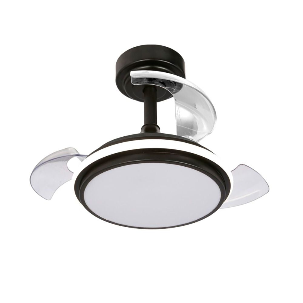 Cristalrecord Ventilador de Techo LED 3CCT Aspas Retráctiles Antila Mini XS 35 W 3000 lm Negro, Aspas Ø55 cm, Plafón Ø32 cm, Altura 38-48 cm