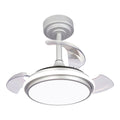 Cristalrecord Ventilador de Techo LED 3CCT Aspas Retráctiles Antila Mini XS 35 W 3000 lm Plata, Aspas Ø55 cm, Plafón Ø32 cm, Altura 38-48 cm