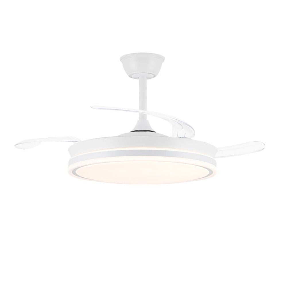 Cristalrecord Ventilador de Techo LED 3CCT Aspas Retráctiles Evo Smart 72 W 7920 lm Blanco, Aspas Ø106 cm, Plafón Ø48,5 cm, Altura 32-42 cm