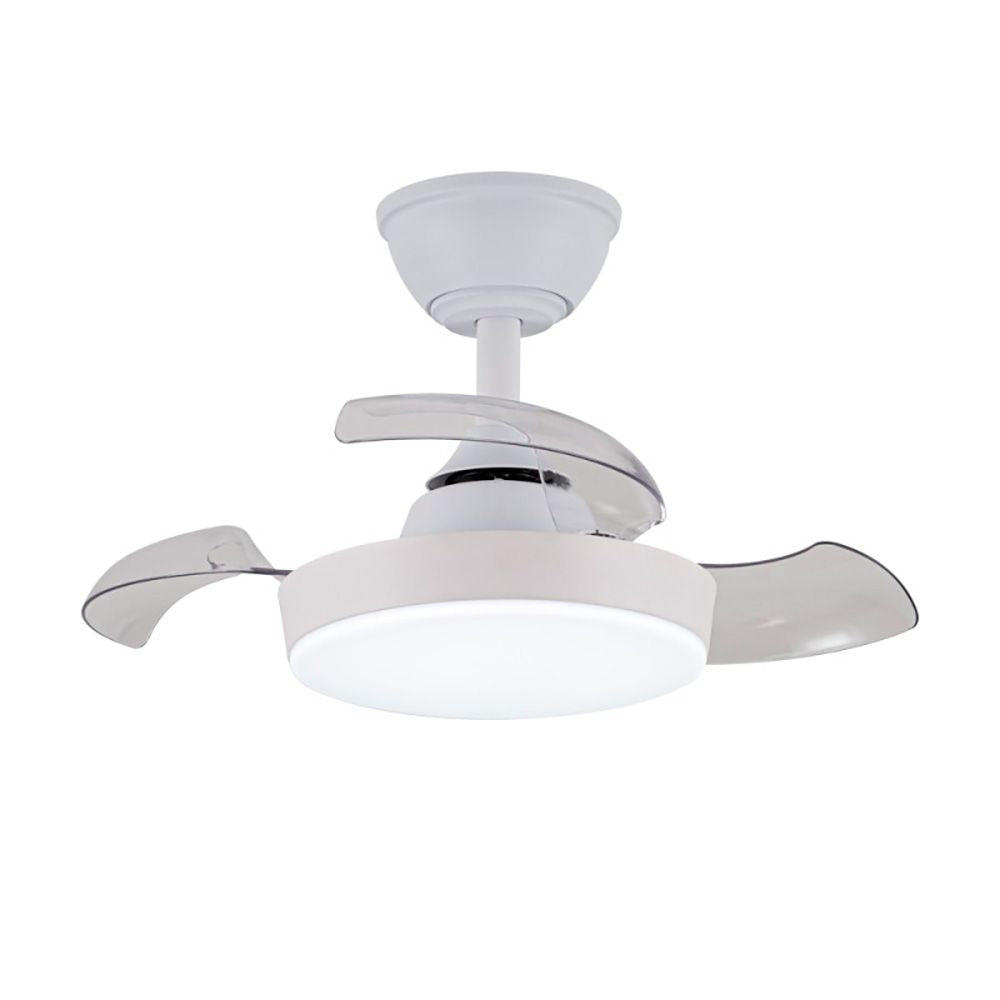 Cristalrecord Ventilador de Techo LED 3CCT Aspas Retráctiles Hornet 32 W 3195 lm Blanco, Aspas Ø56 cm, Plafón Ø26 cm, Altura 34-44 cm