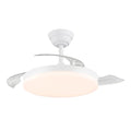 Cristalrecord Ventilador de Techo LED 3CCT, Aspas Retráctiles, 48 W, 5280 lm, Blanco, Ø106 cm, Plafón Ø48 cm, Altura 28-38 cm