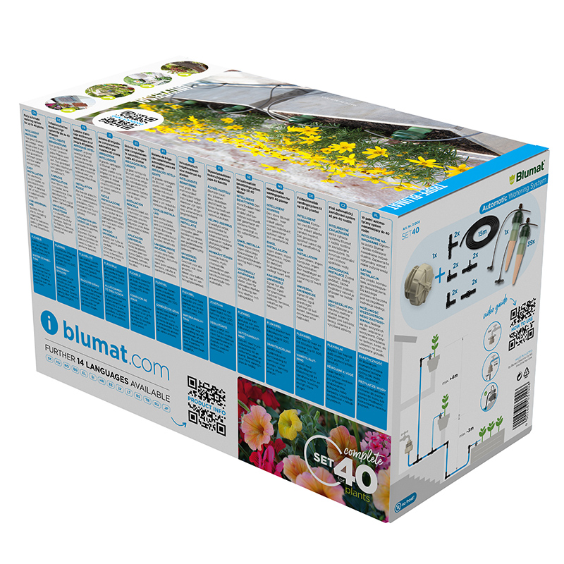 Contenido del kit Tropf-Blumat Set 40: sensores, tubo y reductor de presion