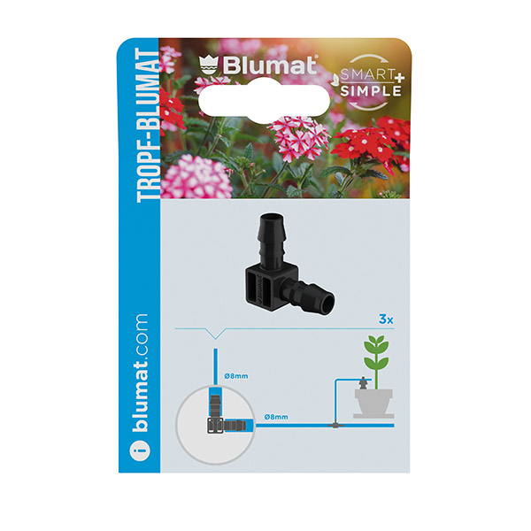 Blumat codo 8-8 para cambiar de dirección el tubo de Ø8 mm