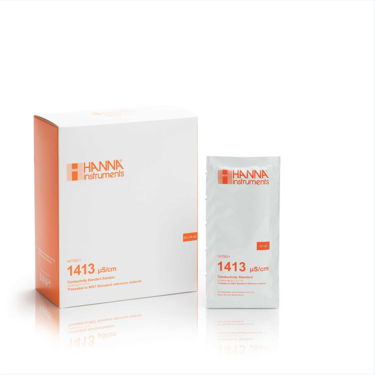 Hanna Solución de Calibración EC 1413 µS/cm caja de 25 sobres de 20 ml HSR70031P