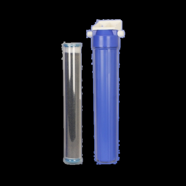 Detalle del cartucho de resina de intercambio iónico del kit de desionización Growmax Water 10" (ref. 422111). Imagen compartida con la versión de 20" (ref. 422112).