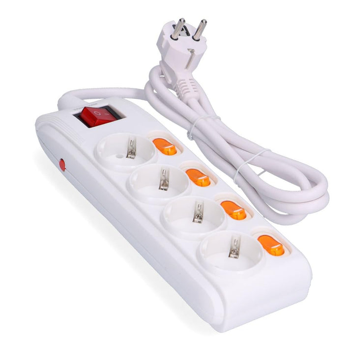 Base Enchufe Múltiple de 4 Tomas con Interruptores Individuales