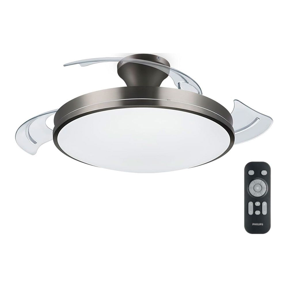 Philips Ventilador de Techo de LED Modelo Atlas. Color Nikel. Potencia: 28+35 W Aspas: Ø106 cm con Mando a Distancia