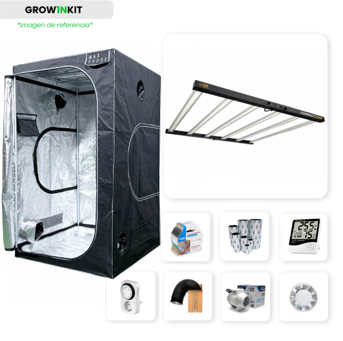 Low Cost Grow Kit 120×120×200 HBN — 720W LED luminaire, extractor and carbon filter in Max Drobe cabinet