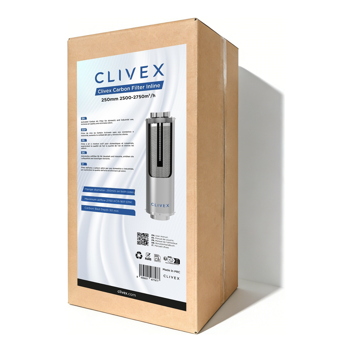 Clivex Filtro de Carbón In-Line 250 mm 2500-2750 m³/h