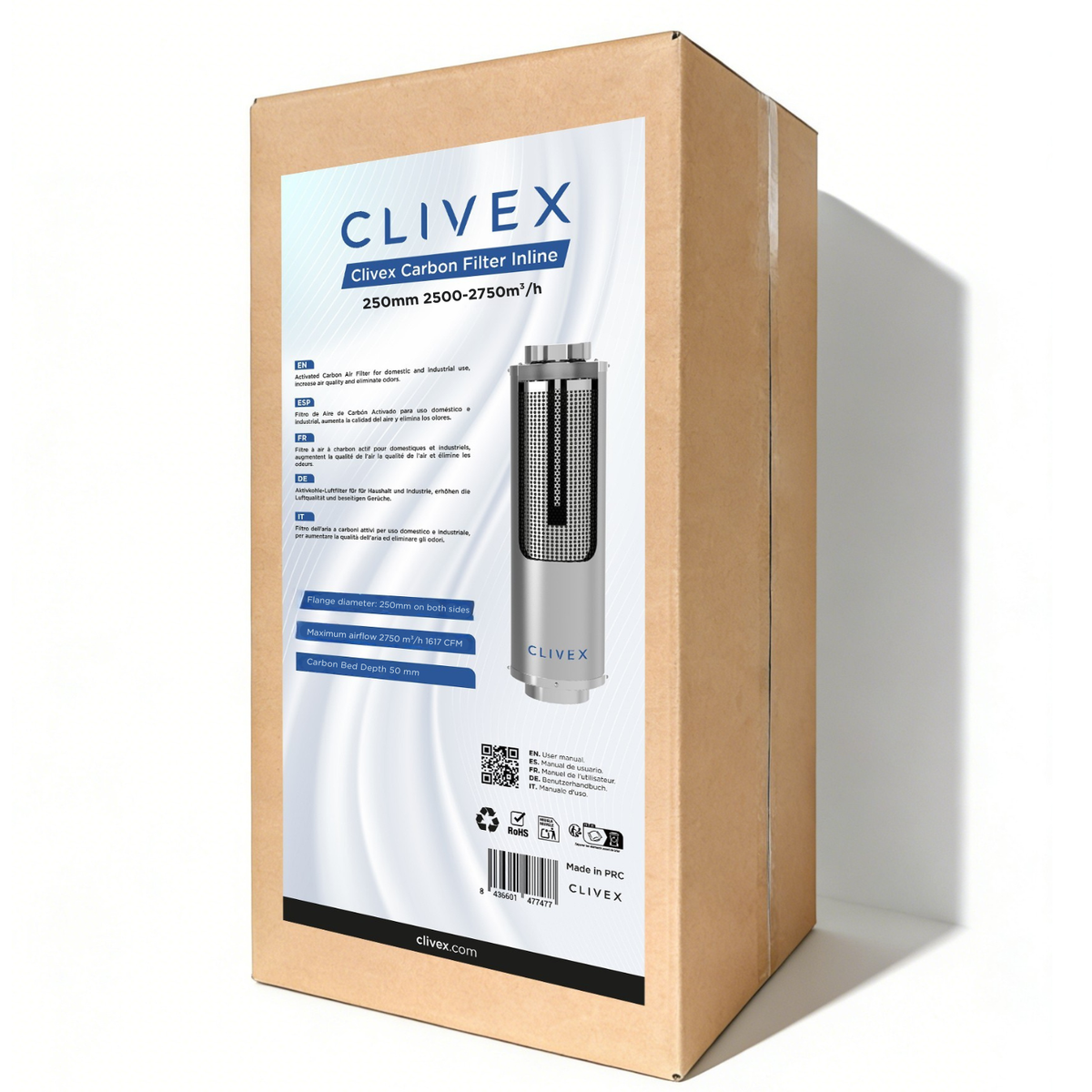 Clivex Filtro de Carbón In-Line 250 mm 2500-2750 m³/h