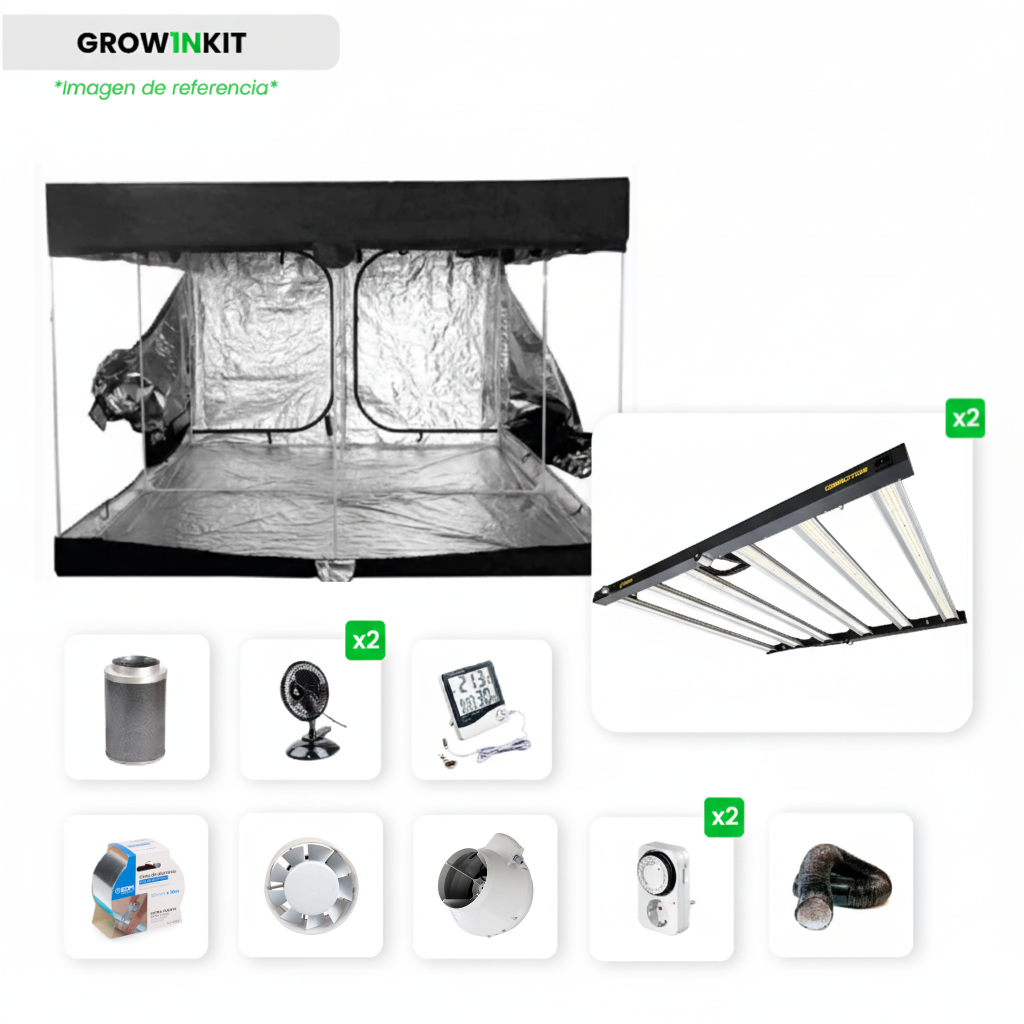 Complete Grow Kit 240×120×200 HBN — Max Drobe cabinet with 2 720W LED lights and professional extraction system