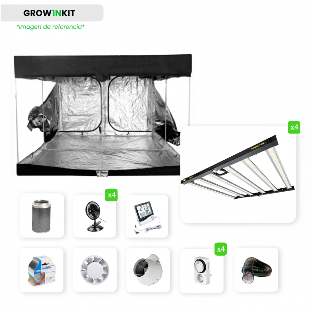 Complete Grow Kit 240×240×200 HBN — 4 720W LED luminaires and 200mm VK extractor for large-scale professional cultivation