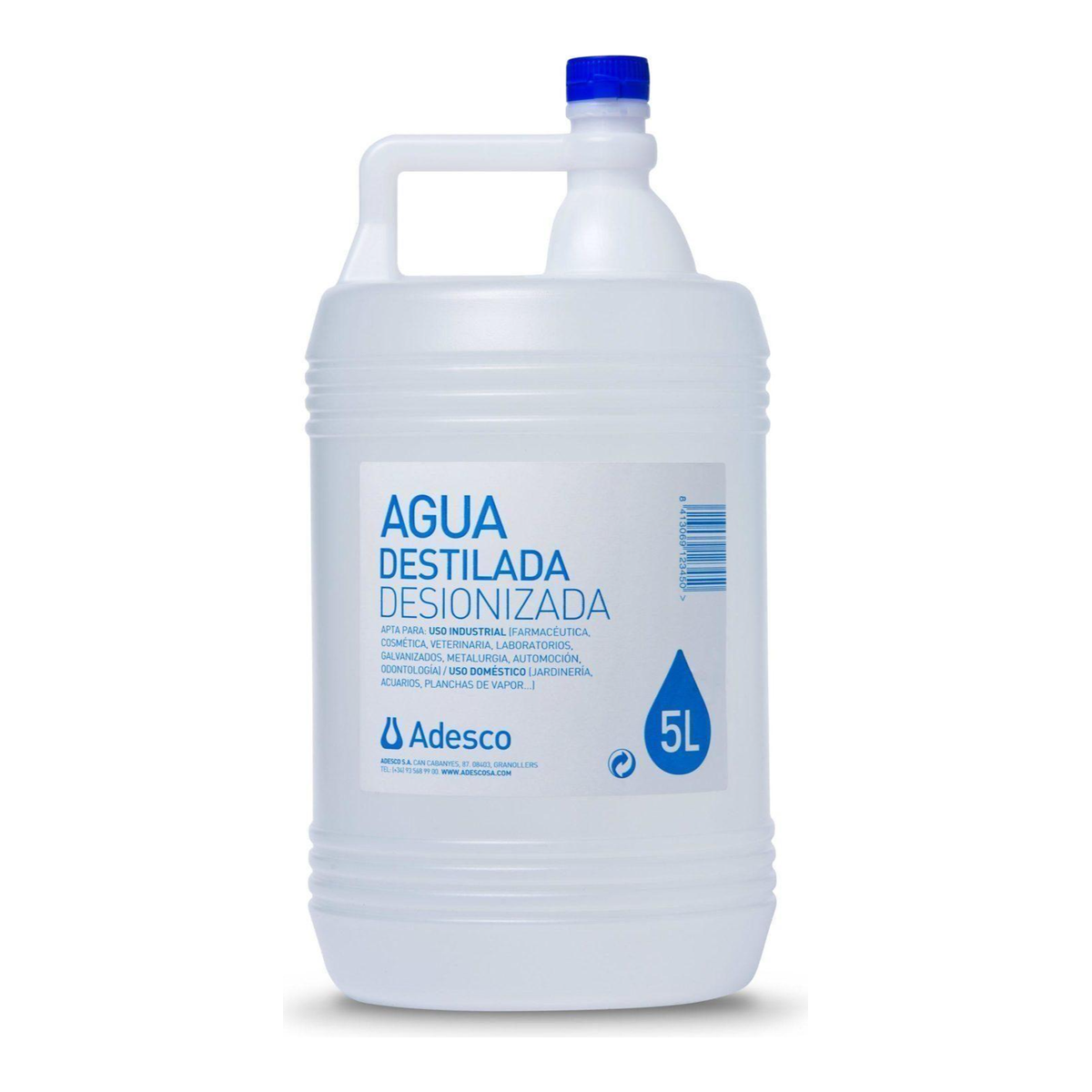 Adesco Agua Destilada 5L, Agua Destilada para preparación de soluciones nutritivas en cultivo