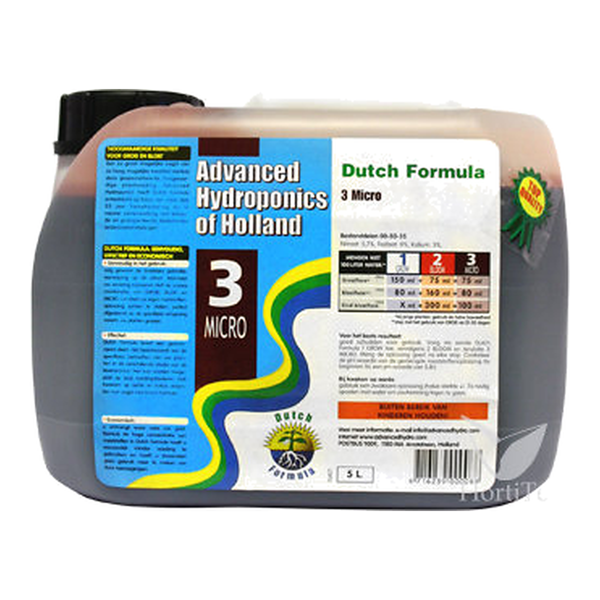 Advanced Hydroponics Dutch Formula Micro 3 - garrafa de 5 L