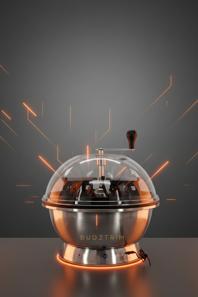 Banner Peladora Budztrimm móvil con detalles naranjas