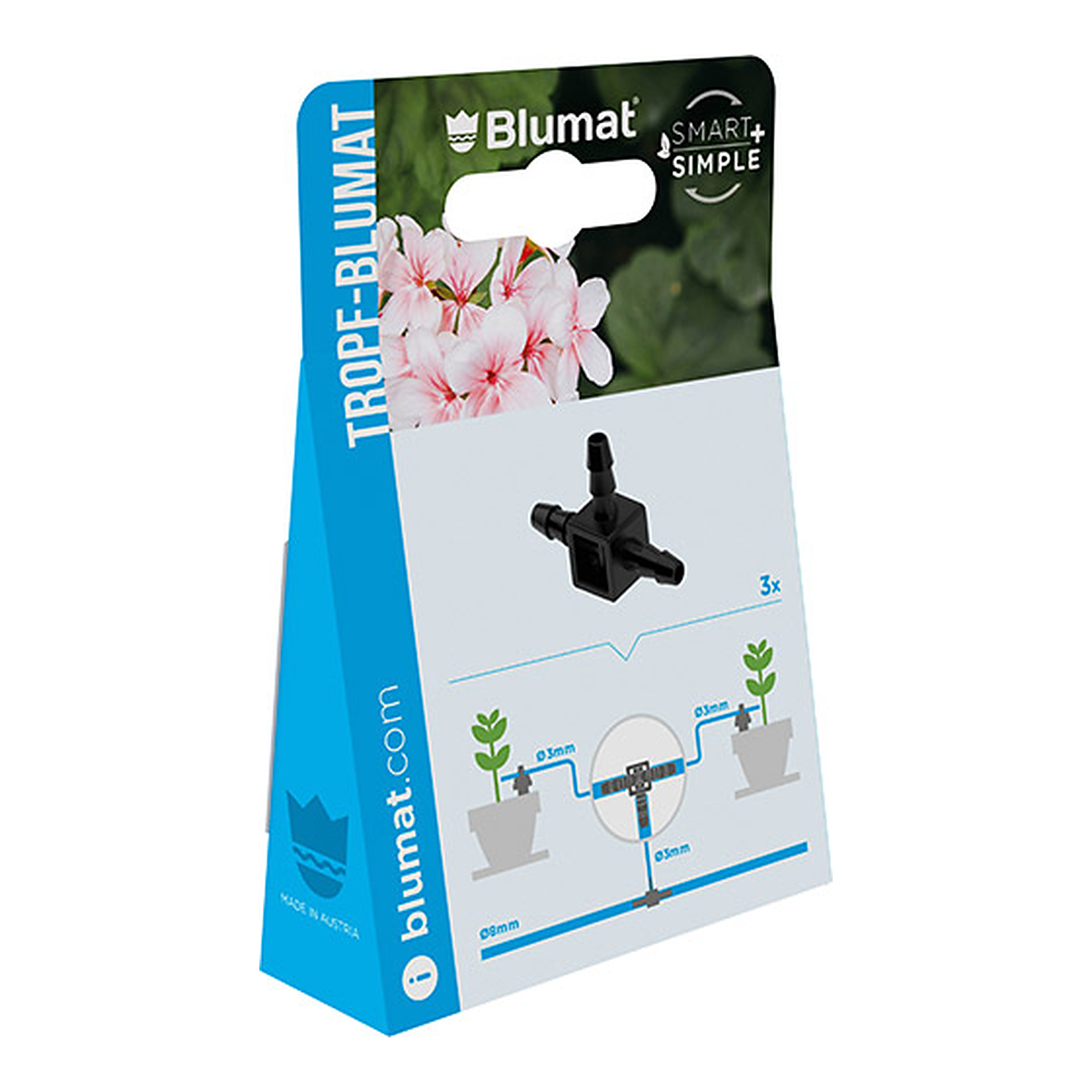 Blumat mini te 3-3-3 mm - detalle de las tres vías