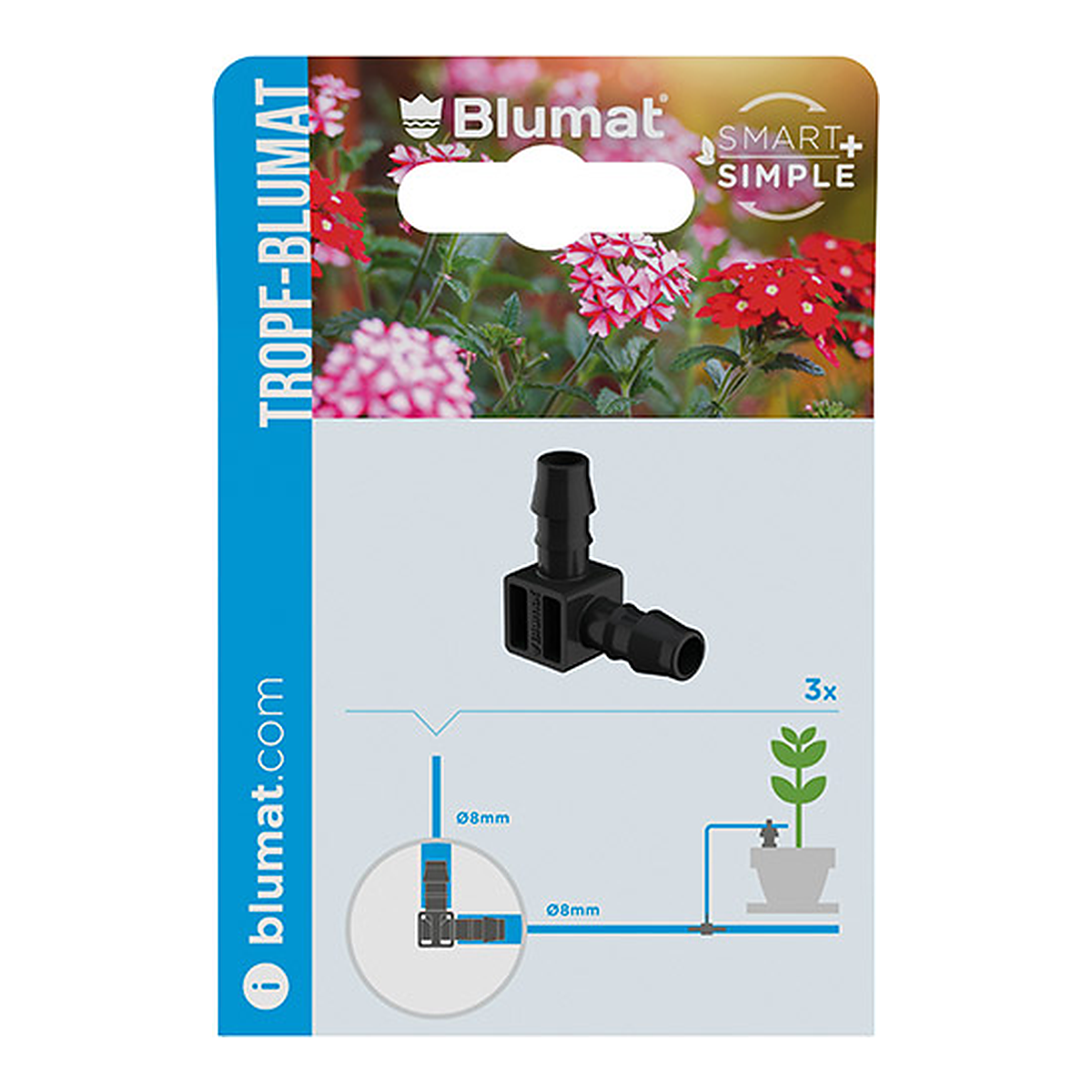 Blumat codo 8-8 para cambiar de dirección el tubo de Ø8 mm