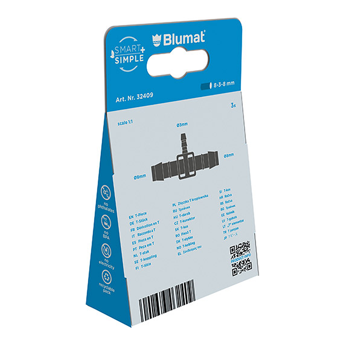 Te Blumat 8-3-8 intercalada en el tubo de Ø8 mm