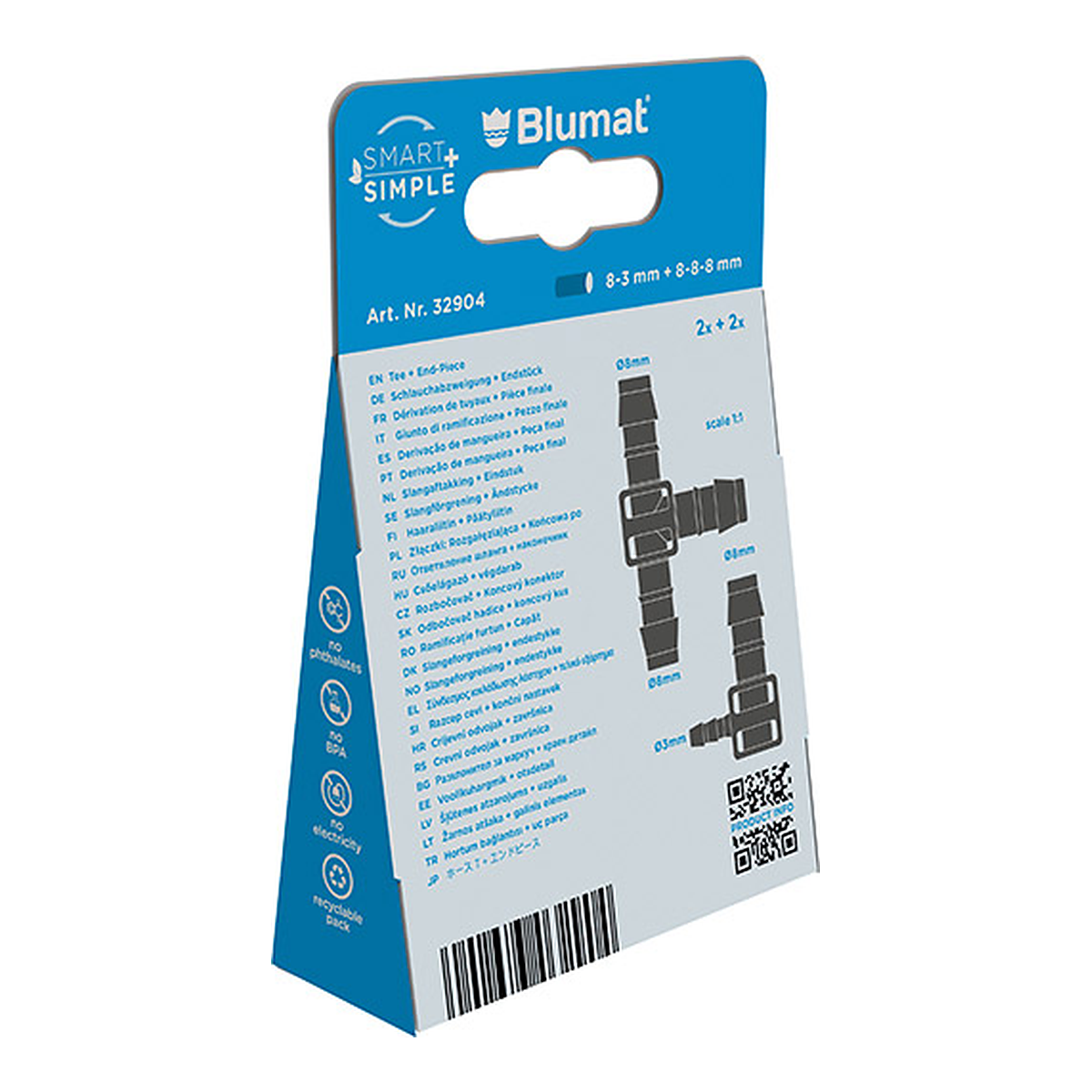 Te y final de ramal Blumat montados sobre tubo de Ø8 mm