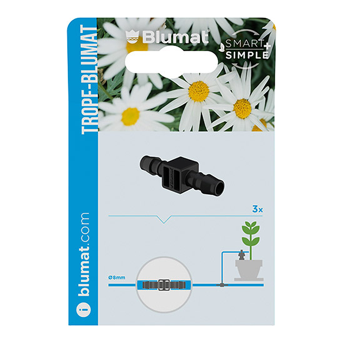 Blumat unión 8-8 para empalmar dos tramos de tubo Ø8 mm
