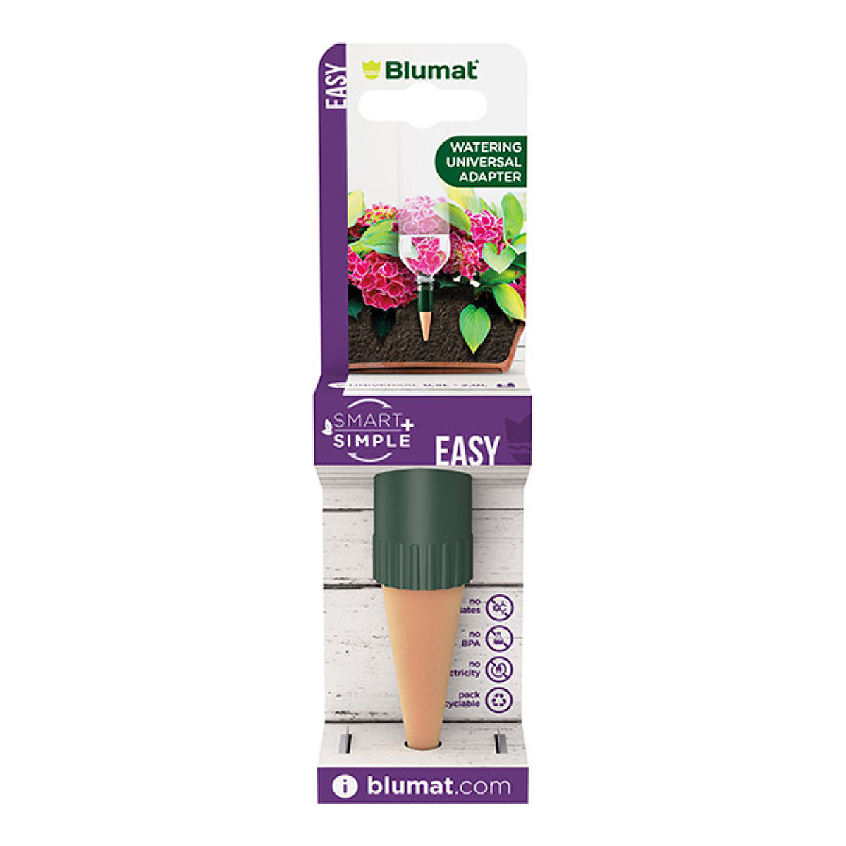 Blumat Easy 1 ud regando una planta desde una botella invertida