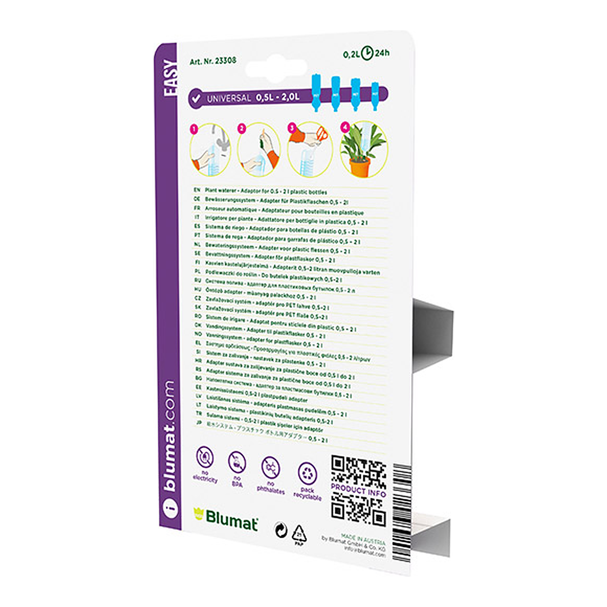 Blumat Easy pack de 3 unidades, vista del adaptador roscado a botella