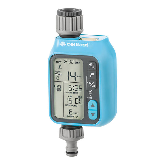 Cellfast Programador de Riego Electrónico Chronos Cellpro, 3 programas, sensor de lluvia y bloqueo infantil