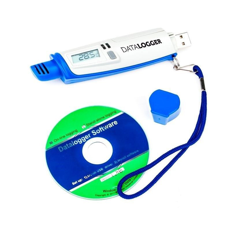 VDL Datalogger USB - registrador de temperatura y humedad con pantalla LCD, tapón, cinta y software
