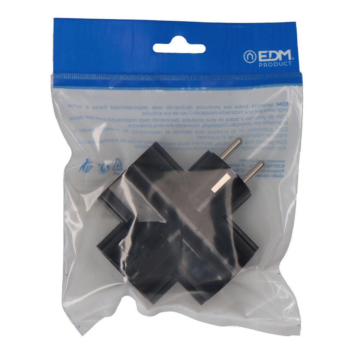EDM Clavija Triple Negra de Baquelita 16A 250V, vista 2