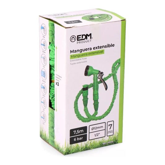 EDM Manguera Extensible Ø12mm ½ Pulg 7.5m, Manguera de riego Extensible para jardín