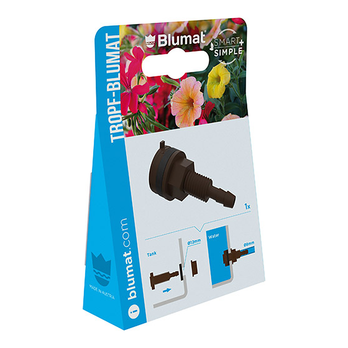 Detalle del conector de depósito Blumat con junta