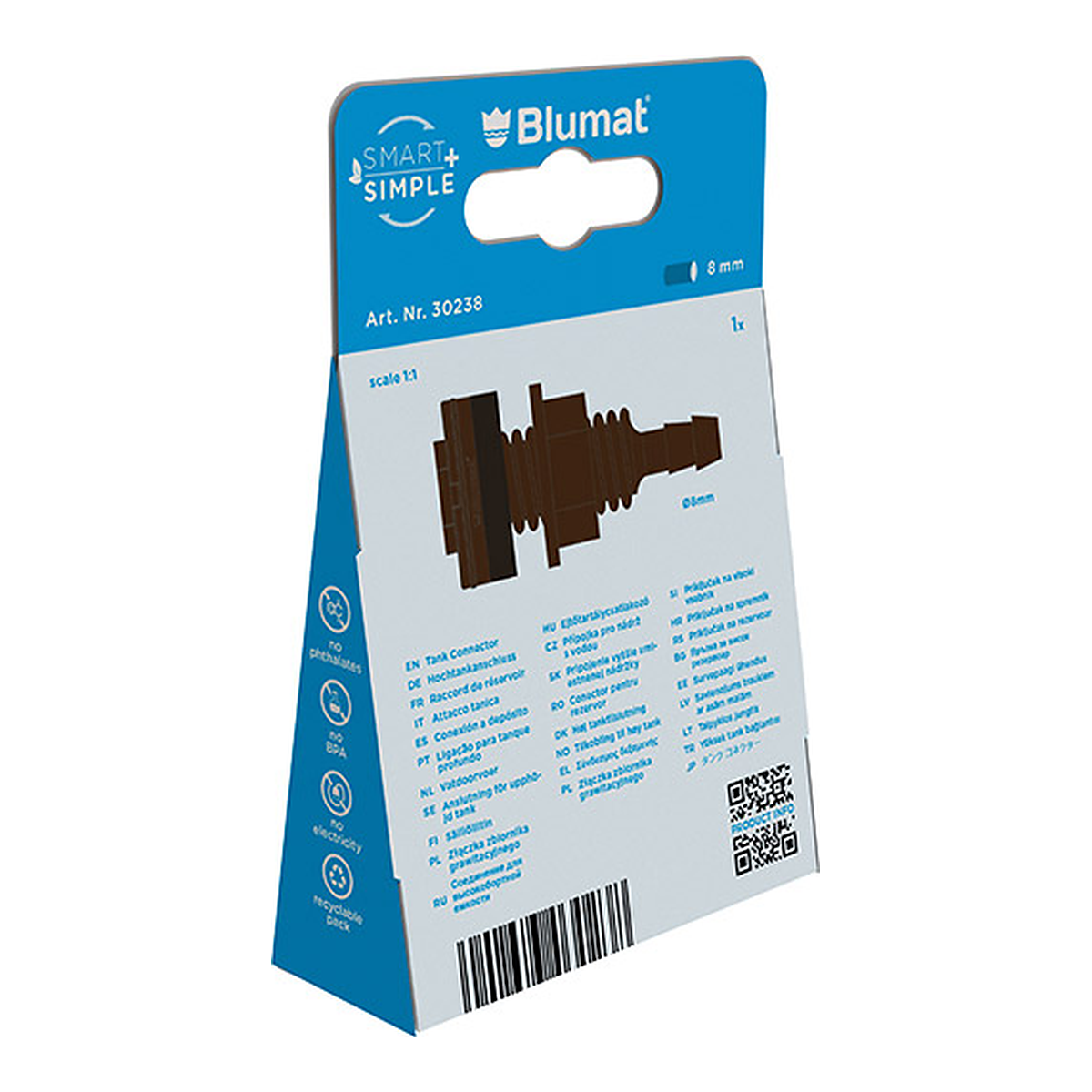 Conector de depósito Blumat, montaje en taladro de 12 mm