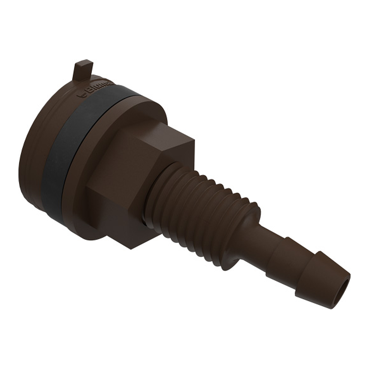 Conector de depósito Blumat instalado en un bidón de agua