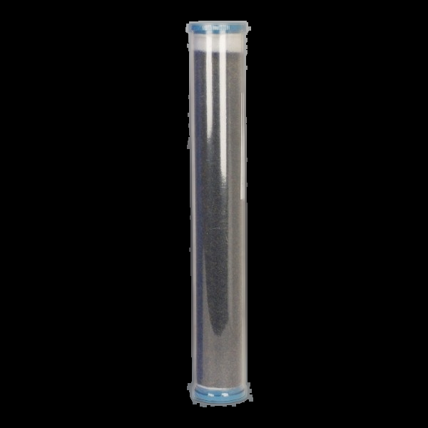 Detalle del filtro de desionización Growmax Water ref. 422109 con resina de intercambio iónico; sirve también de referencia visual para el 422110 de 20"