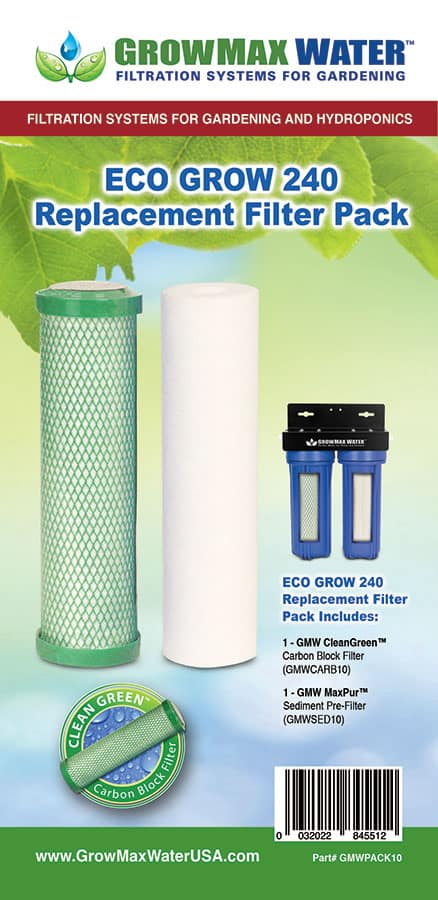 Cartuchos del pack de filtros 10" Growmax Water ref. 422102, detalle de sedimentos y carbón